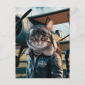 Verjaardag Grappige Kat Piloot & Vliegtuig Luchtva Briefkaart (Voorkant)