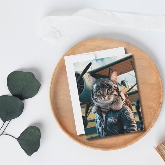 Verjaardag Grappige Kat Piloot & Vliegtuig Luchtva Briefkaart