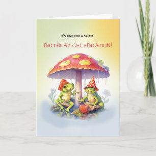 Verjaardag Grappige kikkers onder paddenstoelen Kaart
