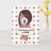 Verjaardag Grappige zus bruin collie hond roos gou Kaart (Gele Bloem)