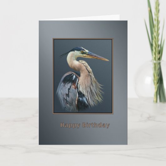 Verjaardag, Great Blue Heron Bird in zilver en gri Kaart (Voorkant)