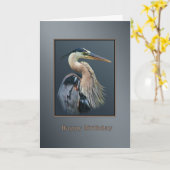 Verjaardag, Great Blue Heron Bird in zilver en gri Kaart (Gele Bloem)