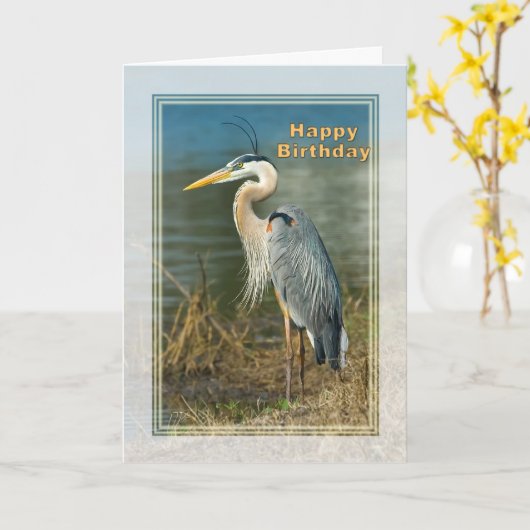 Verjaardag, Great Blue Heron Bird Kaart (Gele Bloem)