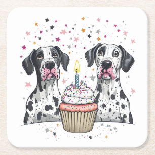 Verjaardag Great Dane Dogs Cupcake Kartonnen Onderzetters
