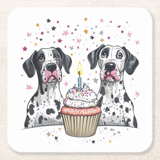 Verjaardag Great Dane Dogs Cupcake Kartonnen Onderzetters (Voorkant)