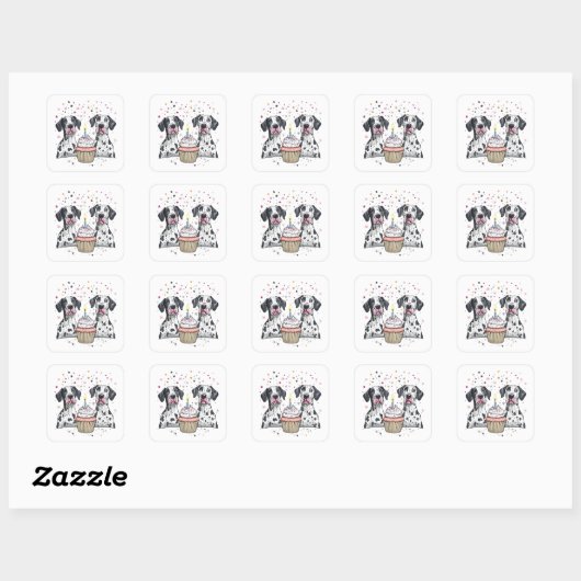 Verjaardag Great Dane Dogs Cupcake Vierkante Sticker (Vel)
