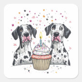 Verjaardag Great Dane Dogs Cupcake Vierkante Sticker (Voorkant)