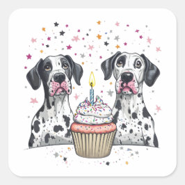 Verjaardag Great Dane Dogs Cupcake Vierkante Sticker
