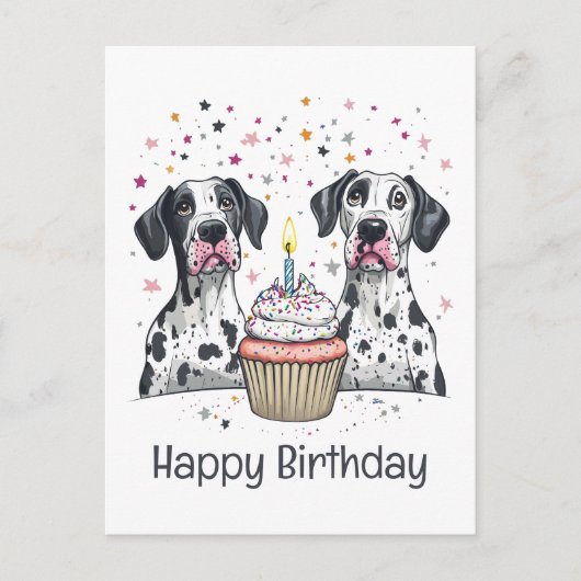 Verjaardag Great Dane Honden Cupcake Briefkaart (Voorkant)