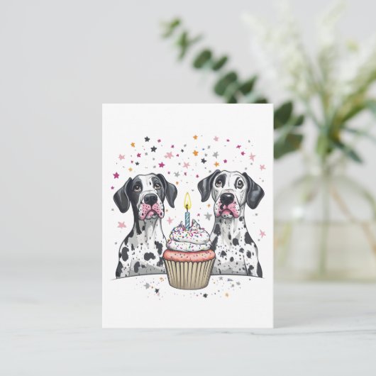 Verjaardag Great Dane Honden Cupcake Briefkaart (Staand voorkant)