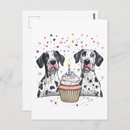 Verjaardag Great Dane Honden Cupcake Briefkaart (Voorkant / Achterkant)