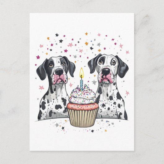 Verjaardag Great Dane Honden Cupcake Briefkaart (Voorkant)