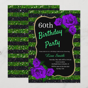 Verjaardag Green Black Stripes Glitter Paarse Roze Kaart