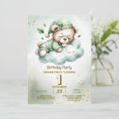 Verjaardag Green Boho Sleeping Teddy Bear Schattig Kaart (Staand voorkant)