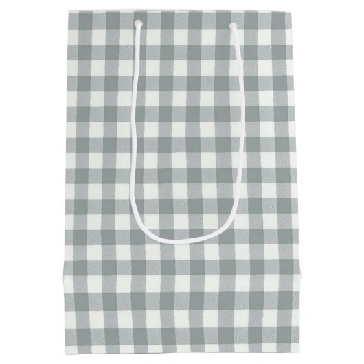 Verjaardag Grijs en Wit Gingham Medium Cadeauzakje (Achterkant)