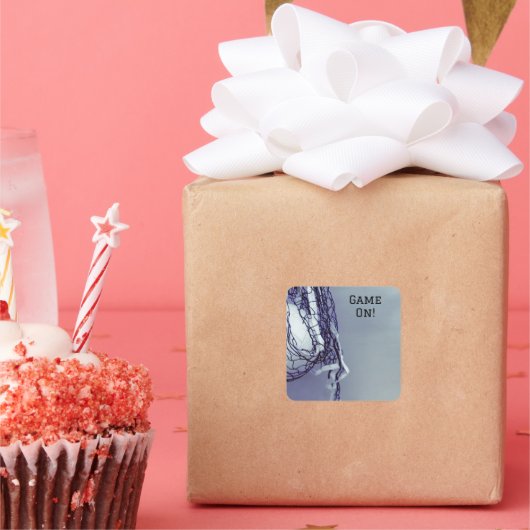 Verjaardag Grijs Net & Volleybal Square Sticker (Feest)