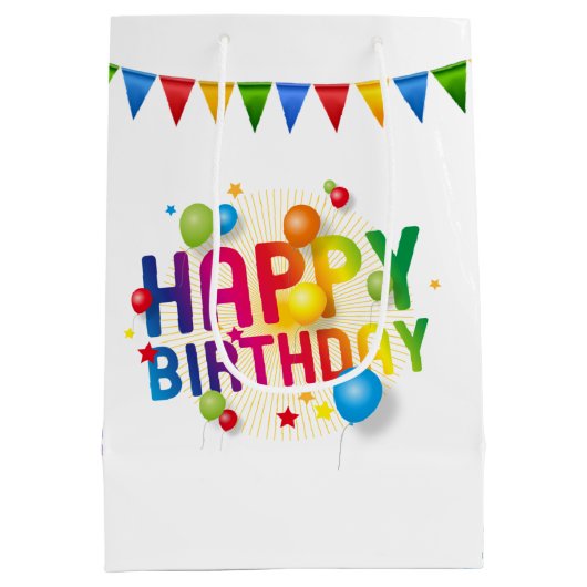 Verjaardag Grijze Kitten Op Wit Medium Cadeauzakje (Achterkant)