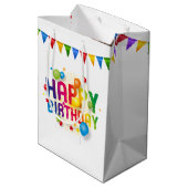 Verjaardag Grijze Kitten Op Wit Medium Cadeauzakje (Achterkant Gekanteld)