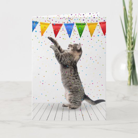Verjaardag grijze tabby kat in Confetti Kaart (Voorkant)