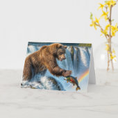 Verjaardag Grizzly Beer Het vangen van een zalm Kaart (Gele Bloem)