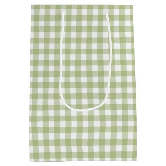 Verjaardag Groen en Wit Gingham Medium Cadeauzakje (Achterkant)