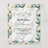 Verjaardag groen wit bloemenbudget uitnodiging (Voorkant)