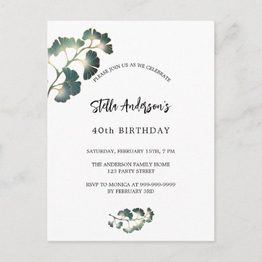 Verjaardag groen wit script elegant eenvoudig uitnodiging briefkaart (Voorkant)