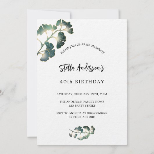 Verjaardag groen wit script elegante luxe kaart (Voorkant)