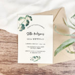 Verjaardag groen wit script elegante luxe kaart<br><div class="desc">Voorzijde: een stijlvolle witte achtergrond versierd met eenvoudige gouden ginkgo bladeren. Personaliseer en voeg jouw namen en feestdetails toe. Achterkant: smaragdgroene achtergrond.</div>