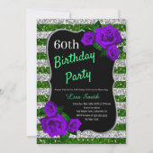 Verjaardag Groen Zilver Strepen Glitter Paarse Roz Kaart (Voorkant)