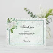 Verjaardag groene bloemenfoto bedankkaart (Staand voorkant)