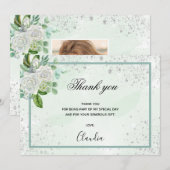 Verjaardag groene bloemenfoto bedankkaart (Voorkant / Achterkant)