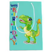 Verjaardag Groene Dino Medium Cadeauzakje (Voorkant)