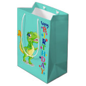 Verjaardag Groene Dino Medium Cadeauzakje (Achterkant Gekanteld)