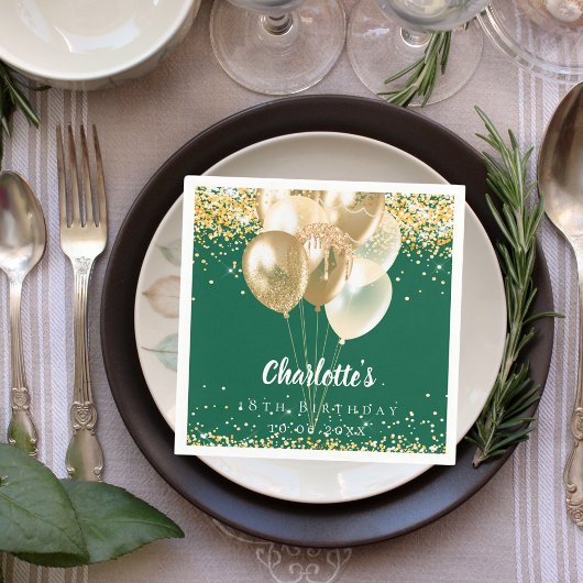 Verjaardag groene gouden ballonnen confetti servet
