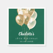 Verjaardag groene gouden ballonnen servet (Voorkant)