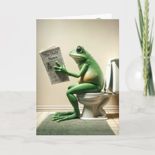 Verjaardag groene kikker zittend op een toilet kaart (Voorkant)