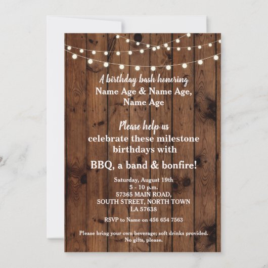 Verjaardag Groepsfeest BBQ Houten Gevouwen Kaart U (Achterkant)