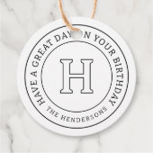 Verjaardag Groet Chic Modern Family Monogram Bedankjes Labels (Achterkant)