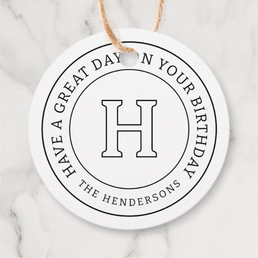 Verjaardag Groet Chic Modern Family Monogram Bedankjes Labels (Achterkant)