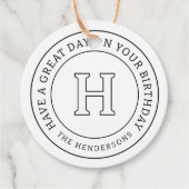 Verjaardag Groet Chic Modern Family Monogram Bedankjes Labels (Voorkant)