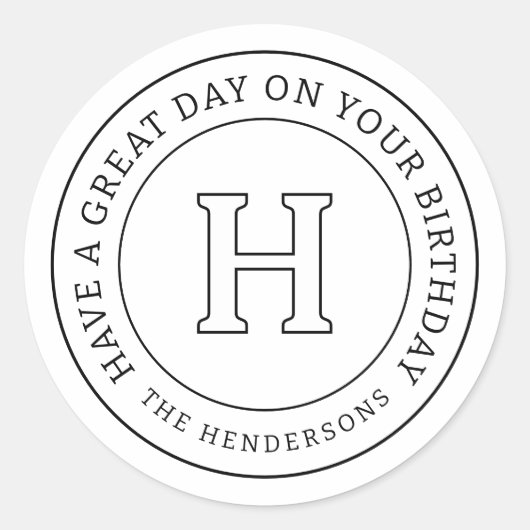 Verjaardag Groet Chic Modern Family Monogram Ronde Sticker (Voorkant)