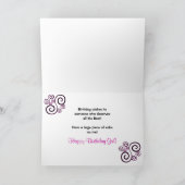 Verjaardag Groet - Taart w/Fuchsia Bloemen/Zwart Kaart (Binnen)