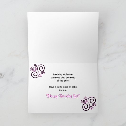 Verjaardag Groet - Taart w/Fuchsia Bloemen/Zwart Kaart (Binnen)