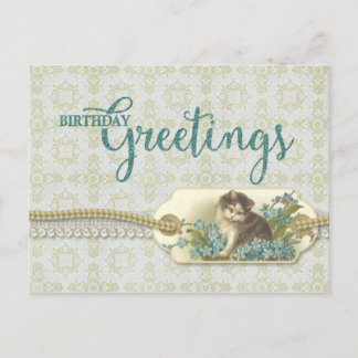 Verjaardag Groeten  Kat Reproductie Briefkaart