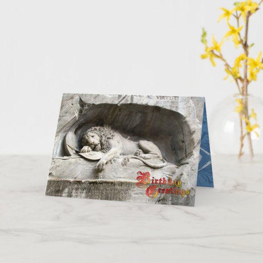 Verjaardag Groeten - Leeuwenmonument, Luzern Kaart (Gele Bloem)