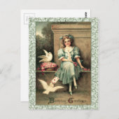 Verjaardag Groeten Meisje & Duiven Briefkaart (Voorkant / Achterkant)