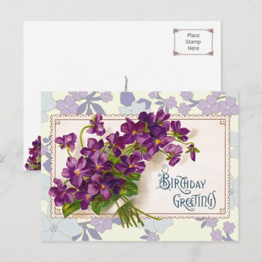 Verjaardag Groeten met viooltjes Briefkaart (Voorkant / Achterkant)