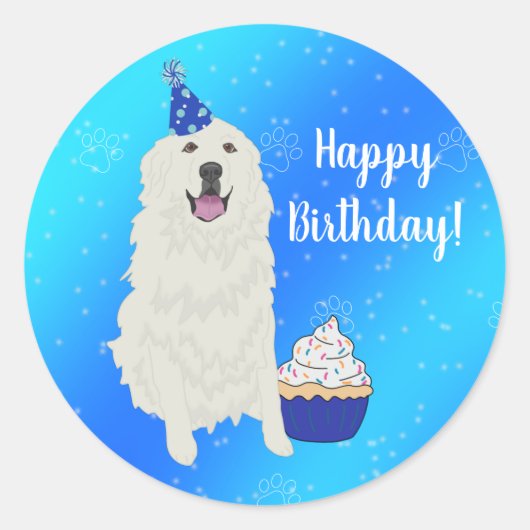 Verjaardag Grote Pyreneeën Berg Hond Classic Ronde Ronde Sticker (Voorkant)