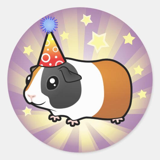 Verjaardag Guinee Pig (glad haar) Ronde Sticker (Voorkant)